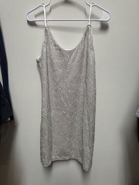 Allegra K Silver Glitter Slip Mini Dress